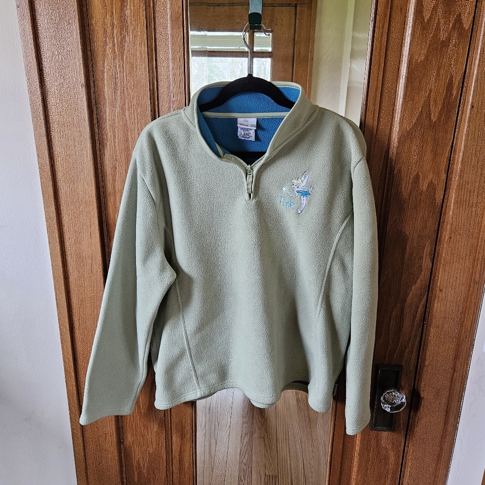 Disney Tinkerbell Green Embroidered Fleece Sweater 1/4 Zip XL